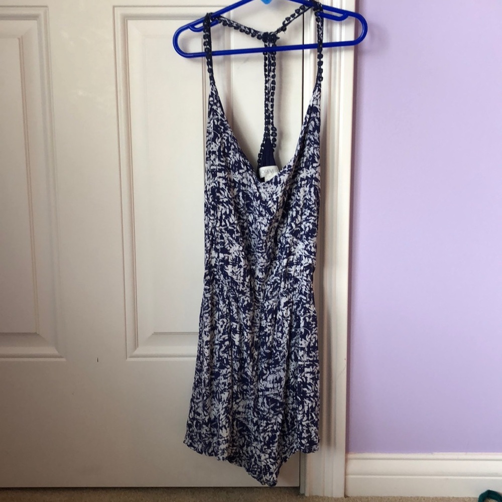 Blue and white speckled romper